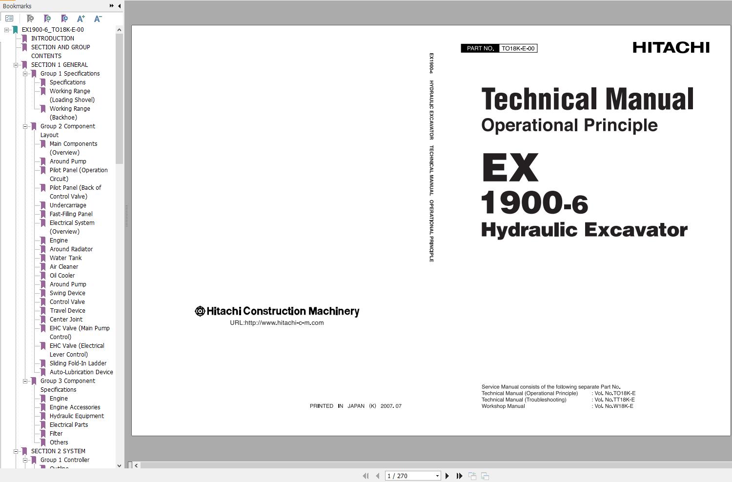 Hitachi Excavator EX1900 6 Technical Manual (Operational Principle) TO18K E 00 1