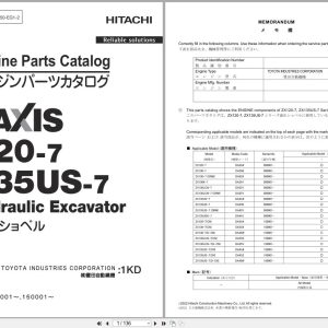 Hitachi Hydraulic Excavator ZX120 7 ZX135US 7 Engine Parts Catalog PDA350 EG1 2 JP EN (1)