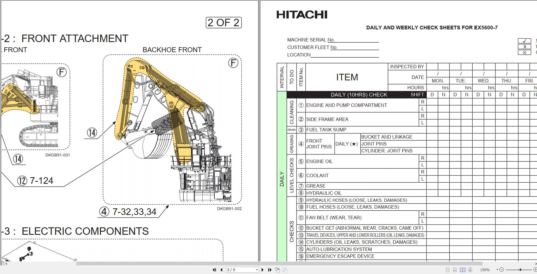Hitachi Mining Excavator EX5600 7 Cummins FCO Daily And Weekly Maintenance Check Sheets 2