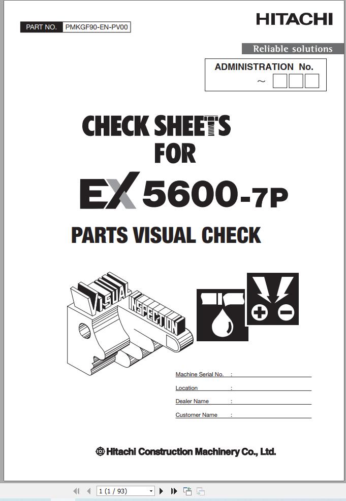 Hitachi Mining Excavator EX5600 7P Cummins FCO Parts Visual Check Sheets 1
