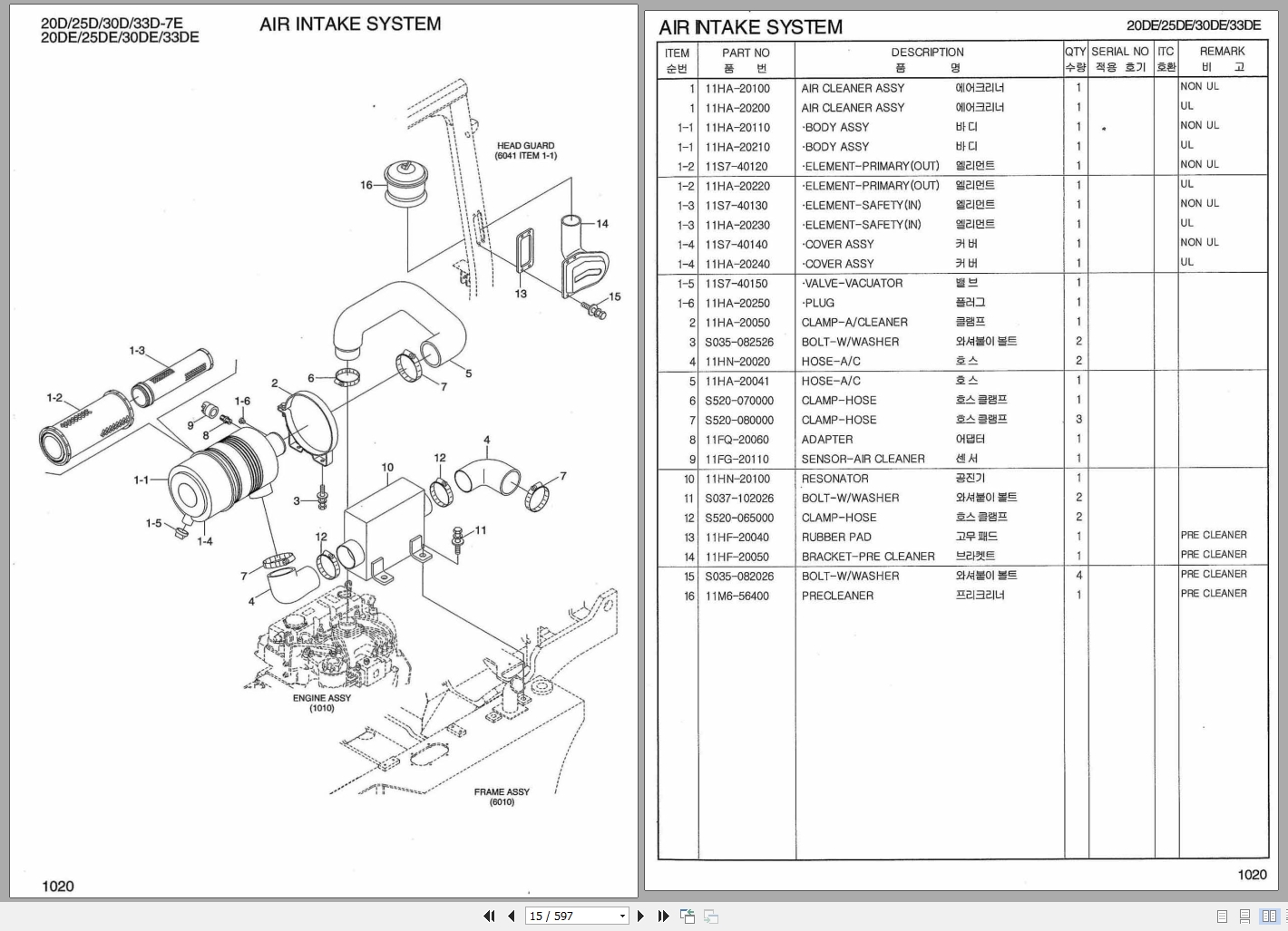 Huyndai Fork Lift Diesel 20D 7E To 33DE 7E Parts Manual EN KR (2)