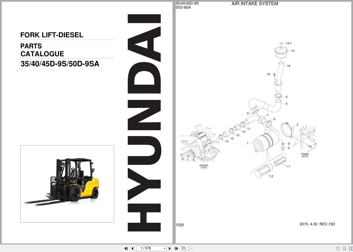 Huyndai Fork Lift Diesel 35D 9S To 50D 9SA Parts Manual 1