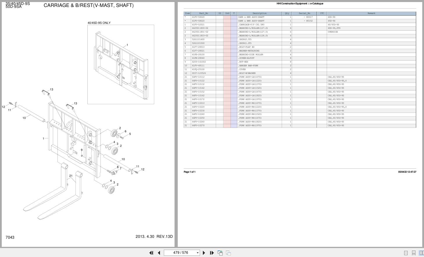 Huyndai Fork Lift Diesel 35D 9S To 50D 9SA Parts Manual 24