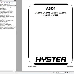 Hyster Forklift J1.5UT to J3.5UT (A3C4) Service Manual 4275367 2025 (1)