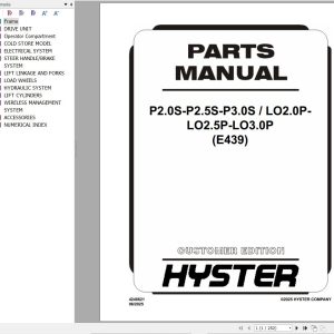Hyster Forklift P2.0S P2.5S P3.0S LO2.0P LO2.5P LO3.0P (E439) Parts Catalog 4248621 2025 (1)