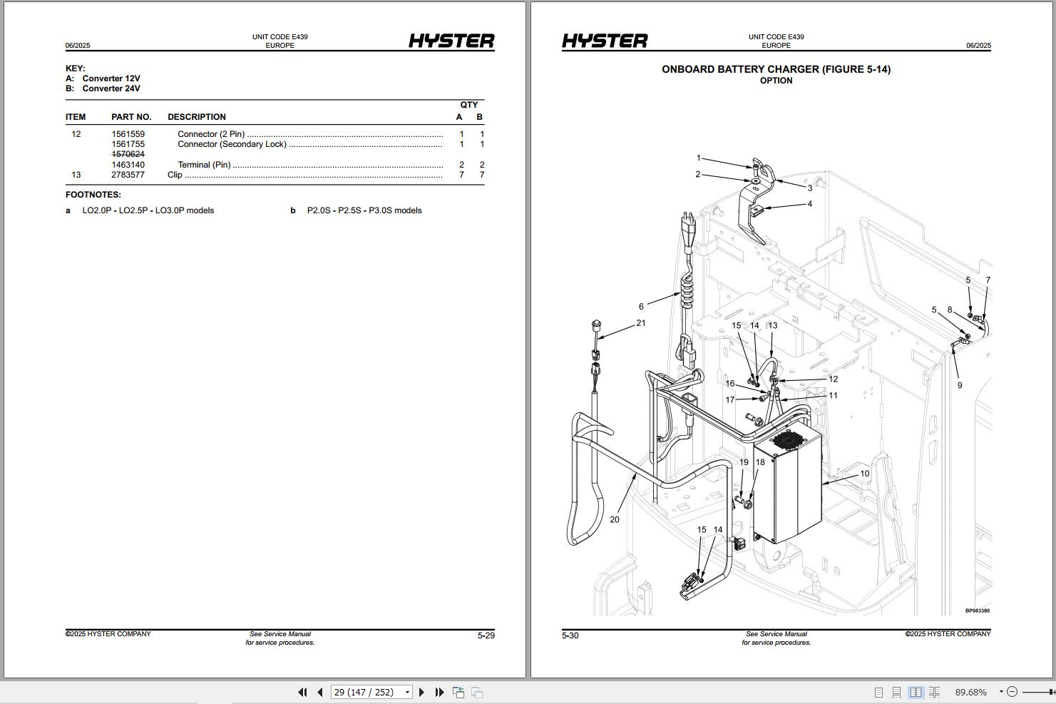 Hyster Forklift P2.0S P2.5S P3.0S LO2.0P LO2.5P LO3.0P (E439) Parts Catalog 4248621 2025 (2)