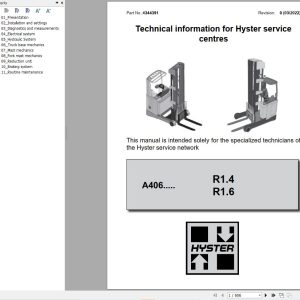 Hyster Forklift R1.4 to R2.0HD (A406) Service Manual 4344391 (1)