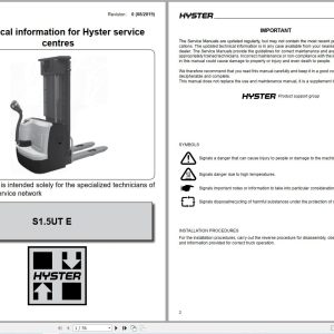 Hyster Forklift S1.5UT E (A3C2) Service Manual 4267929 (1)