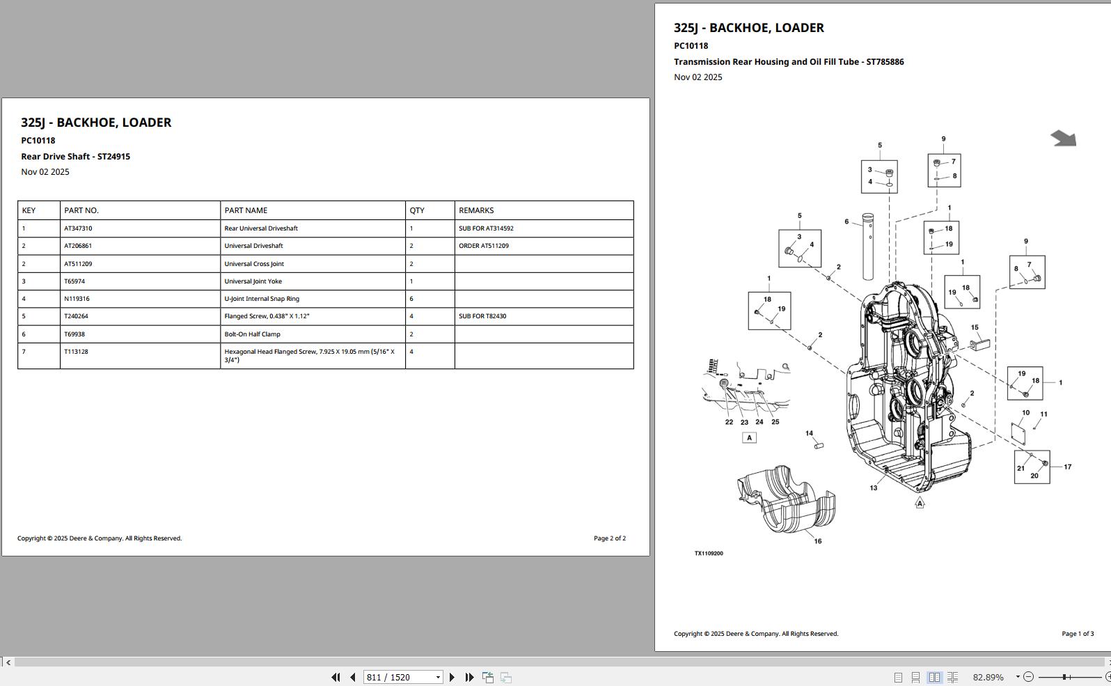 John Deere Backhoe Loader 325J Parts Catalog PC10118 (2)