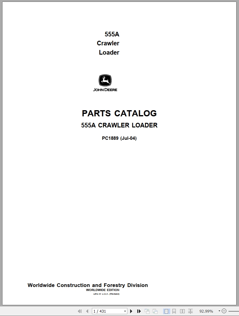 John Deere Crawler Loader 555A Parts Catalog PC1889 2004 (1)