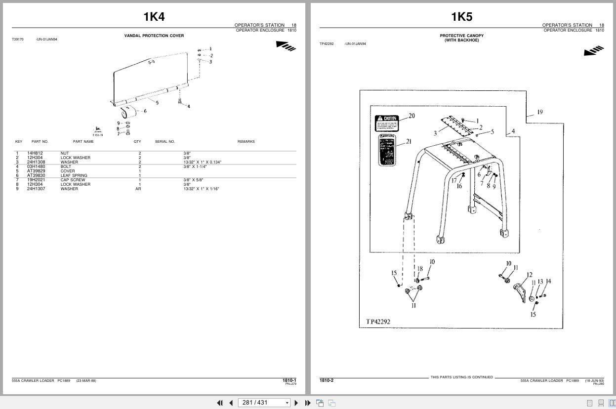 John Deere Crawler Loader 555A Parts Catalog PC1889 2004 (3)