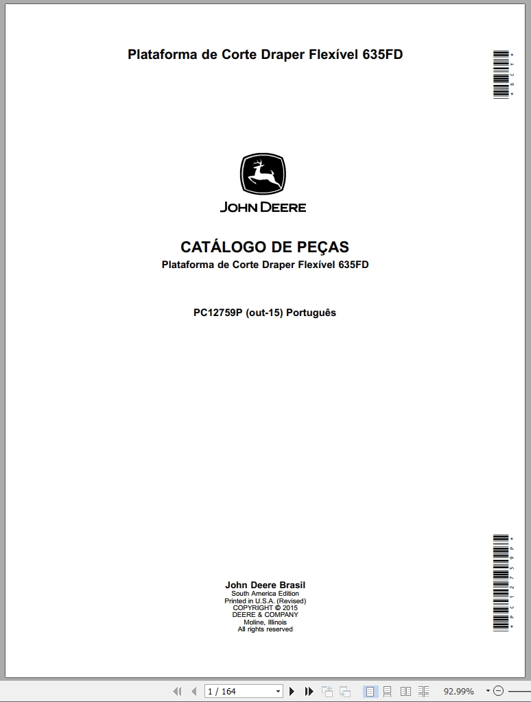 John Deere Flexible Draper Cutting Platform 635FD Parts Catalog PC12759P 2015 PT (1)