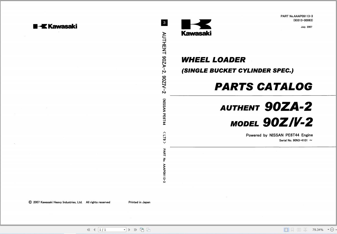 Kawasaki Wheel Loader 90ZA 2 90ZV 2 Parts Catalog AAAP09113 3 (1)