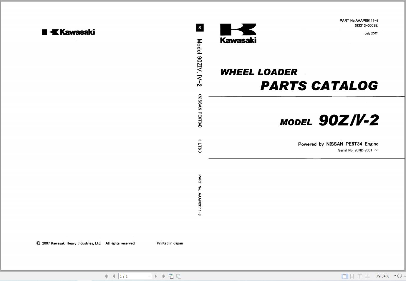 Kawasaki Wheel Loader 90ZV 2 Parts Catalog AAAP09111 8 (1)