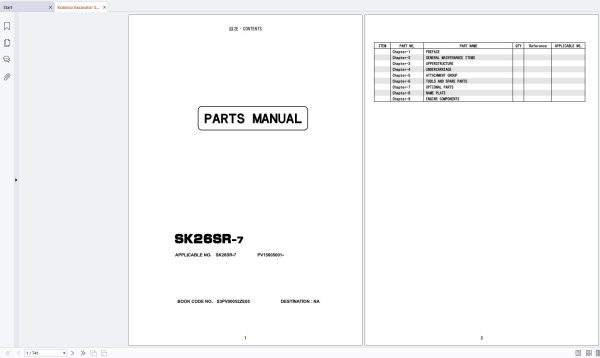 Kobelco Excavator SK26SR 7 Parts Manual S3PV00052ZE05 (1)