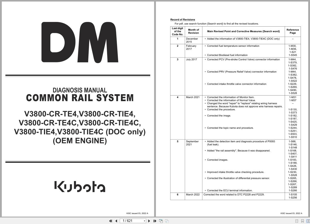 Kubota Engine V3800 CR TE4 to V3800 TIE4C Diagnostic Manual 9Y110 02266 (1)