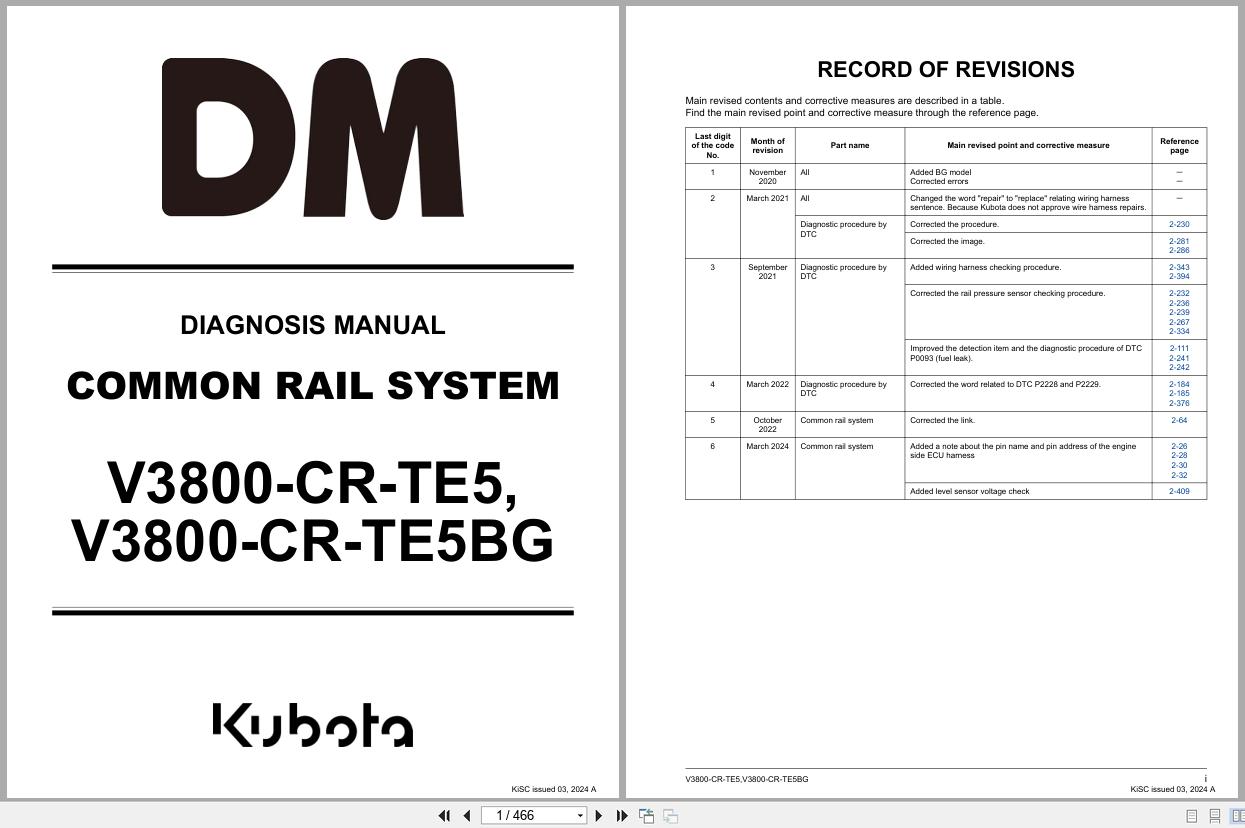 Kubota Engine V3800 CR TE5 V3800 CR TE5BG Diagnostic Manual 9Y310 00126 (1)