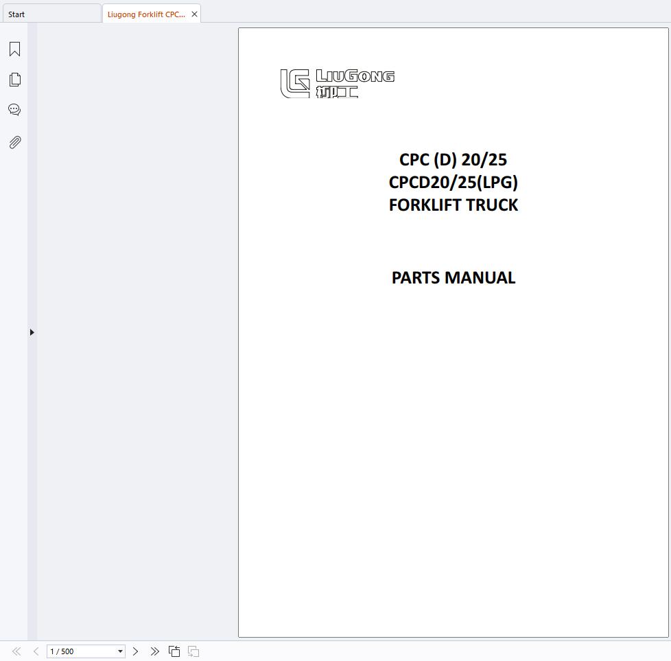 Liugong Forklift CPCD20 CPCD25 CPC20 CPC25 LPG Parts Manual and Schematics (1)