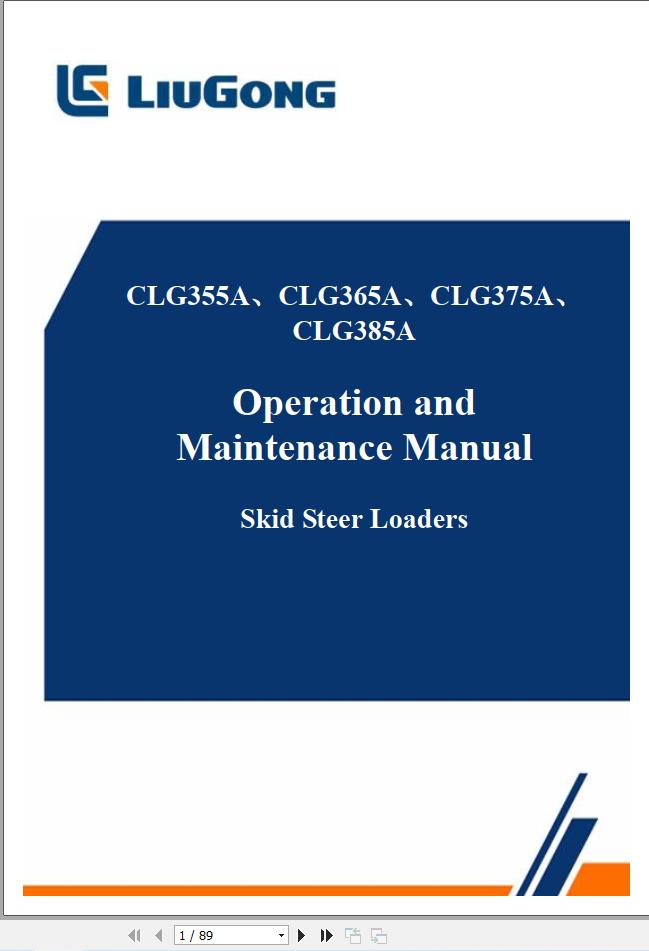 Liugong Loader CLG365A Diagrams and Parts Operation Manual (2)