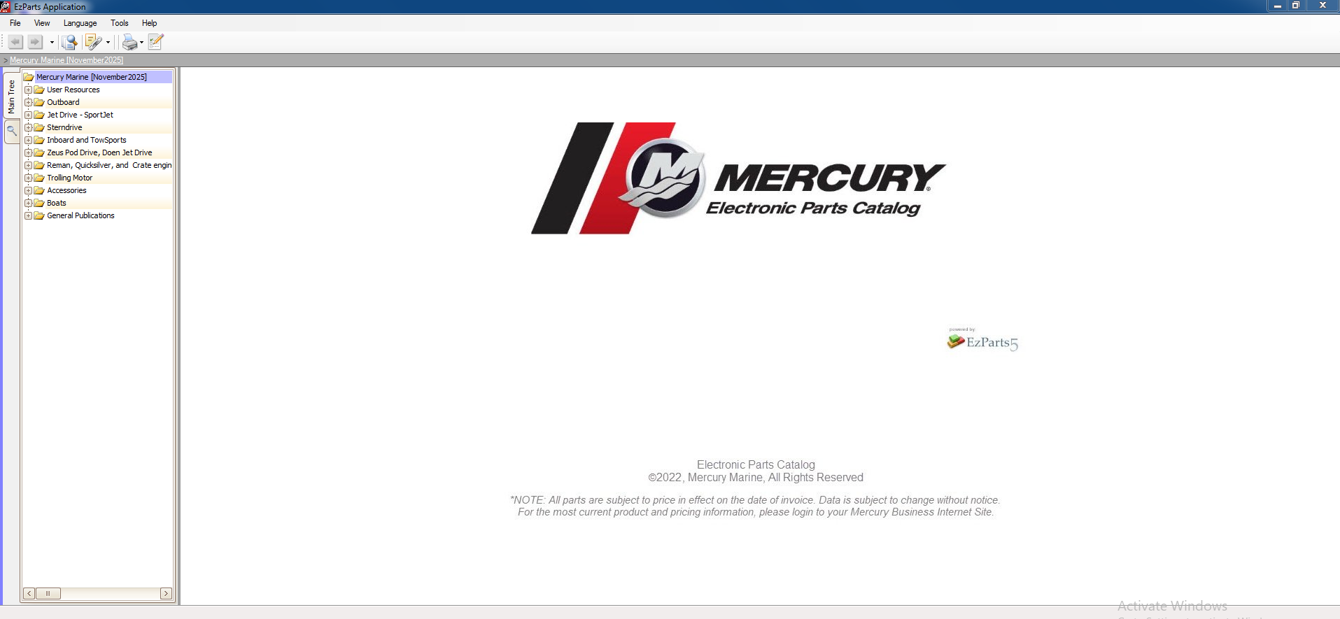 Mercury Marine EU 11.2025 NA 11.2022 Electronic Parts Catalog VMware 1