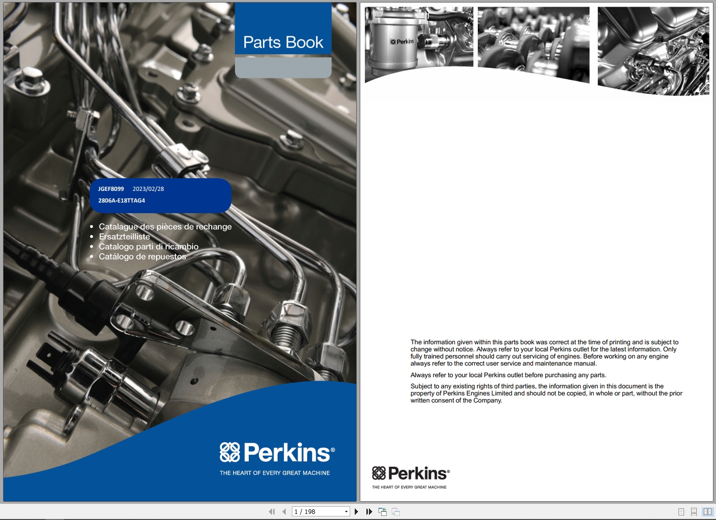 Perkins Engine 2806A E18TTAG4 Parts Book JGEF8099 2023 1