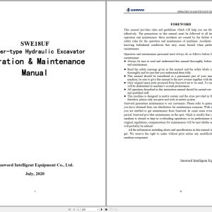 Sunward Crawler type Hydraulic Excavator SWE18UF Operation Maintenance Manual 2020 (1)
