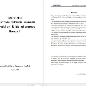 Sunward Excavator SWE215F Operation Maintenance Manual 2020 (1)