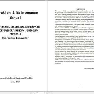 Sunward Hydraulic Excavator SWE50B to SWE90F 1 Operation Maintenance Manual 2019 1