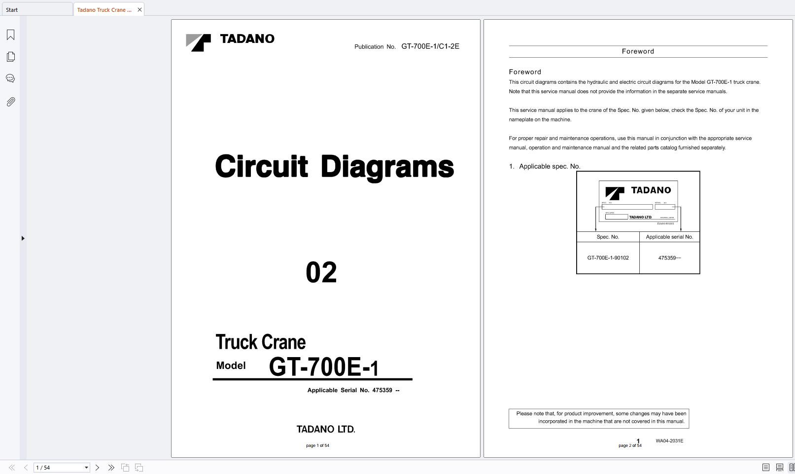 Tadano Truck Crane GT 700E 1 Service Manual (1)