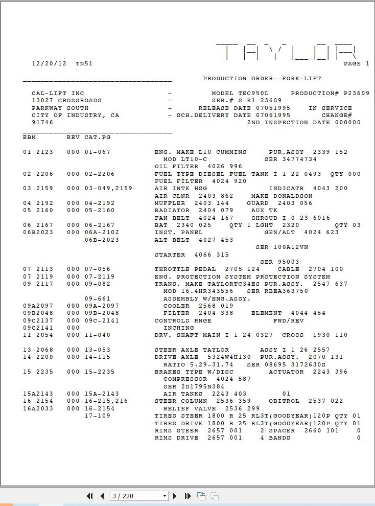 Taylor Container Handler TEC950L Parts Catalog 1995 (1)