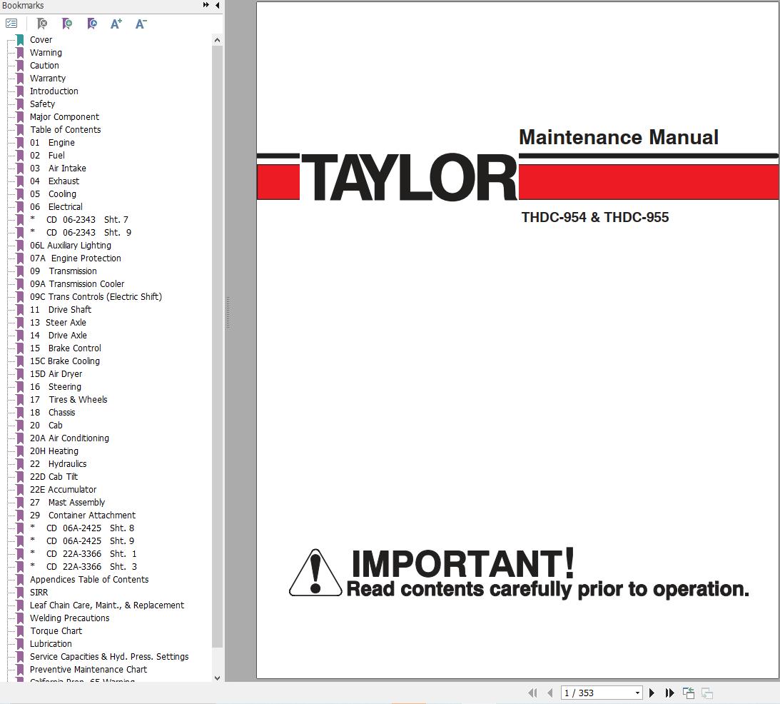Taylor Container Handler THDC 954 THDC 955 Maintenance Manual (1)