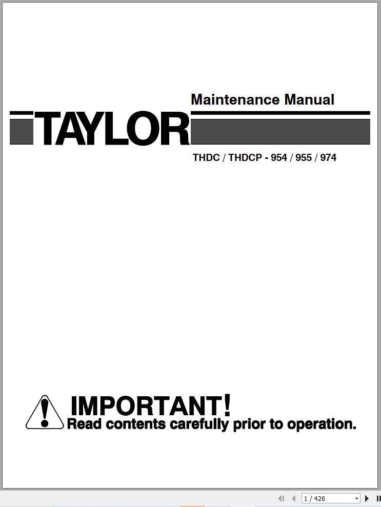 Taylor Container Handler THDC 954 to THDCP 974 Maintenance Manual (1)