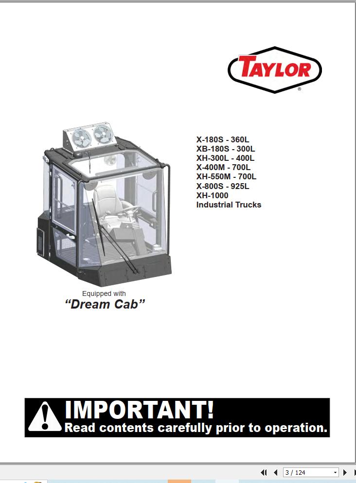 Taylor Container Handler X 180S 360L to XH 1000 Operator Manual (1)