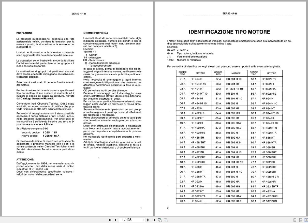 VM Motori Engine HR H Series HR494H to HR392SHR Workshop Manual IT (1)