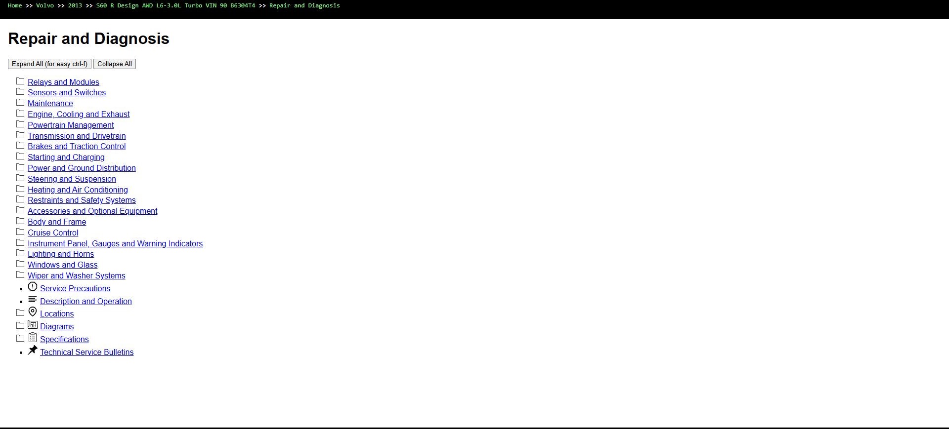 Volvo S60 R Design AWD L6 3.0L Turbo 2013 VIN 90 B6304T4 Parts Repair Diagnosis Manual (1)