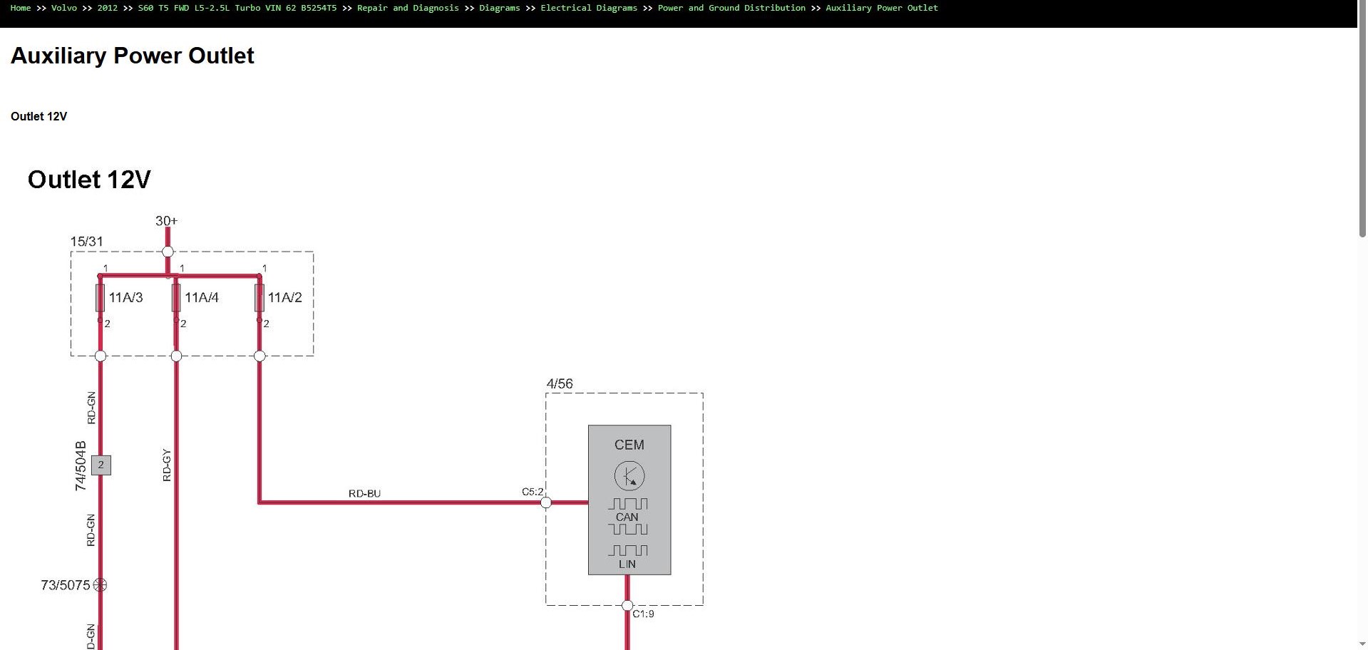 Volvo S60 T5 FWD L5 2.5L Turbo 2012 VIN 62 B5254T5 Parts Repair Diagnosis Manual (5)