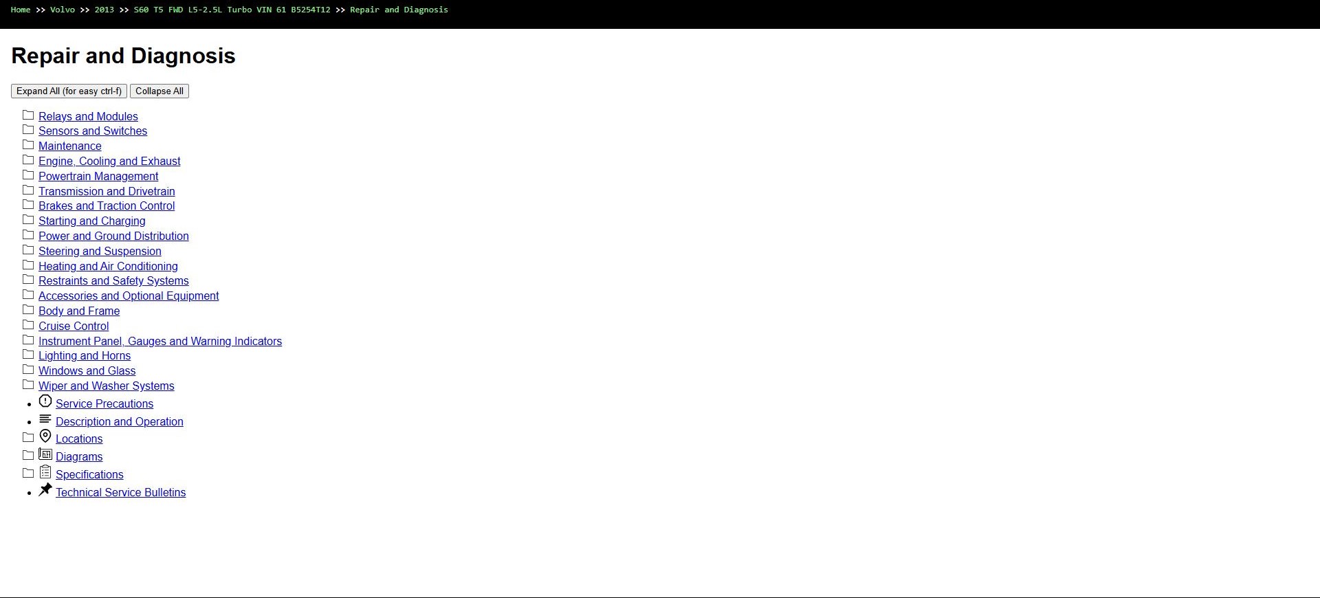 Volvo S60 T5 FWD L5 2.5L Turbo 2013 VIN 61 B5254T12 Parts Repair Diagnosis Manual (1)