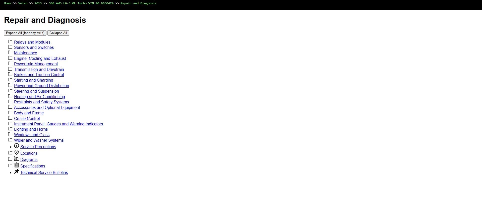 Volvo S80 AWD L6 3.0L Turbo 2013 VIN 90 B6304T4 Parts Repair Diagnosis Manual (1)