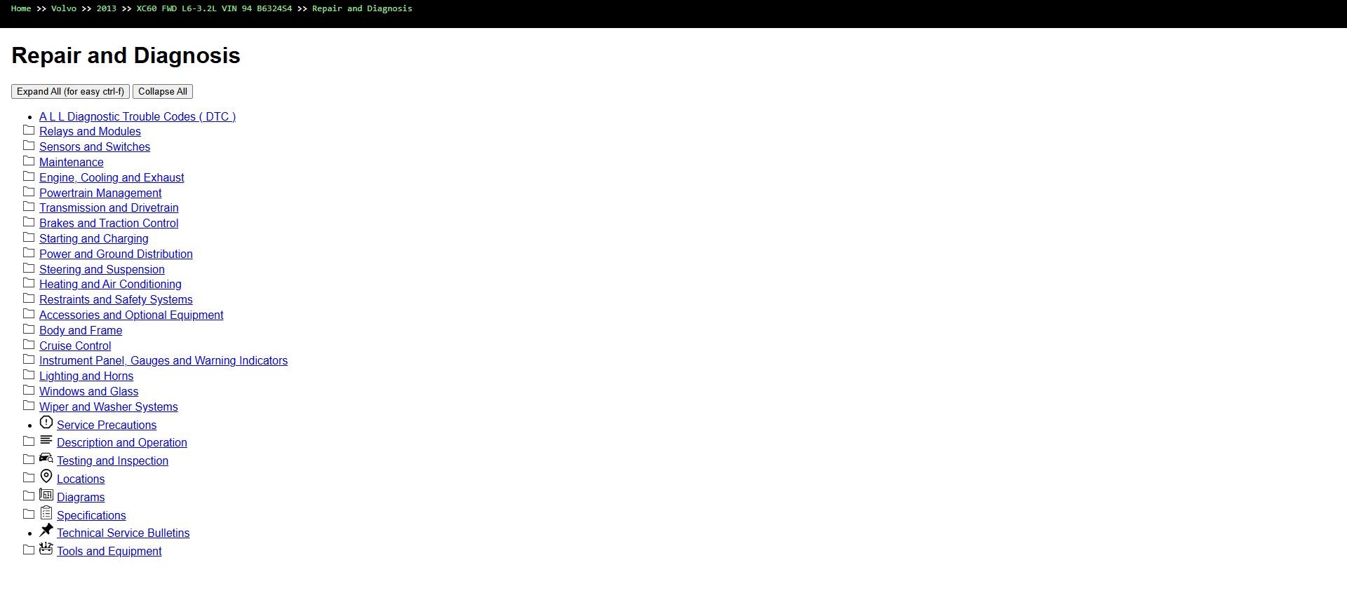 Volvo XC60 FWD L6 3.2L 2013 VIN 94 B6324S4 Parts Repair Diagnosis Manual (1)