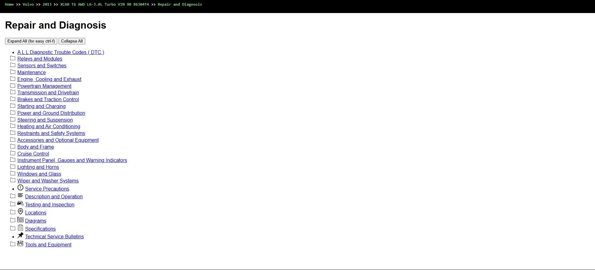 Volvo XC60 T6 AWD L6 3.0L Turbo 2013 VIN 90 B6304T4 Parts Repair Diagnosis Manual (1)