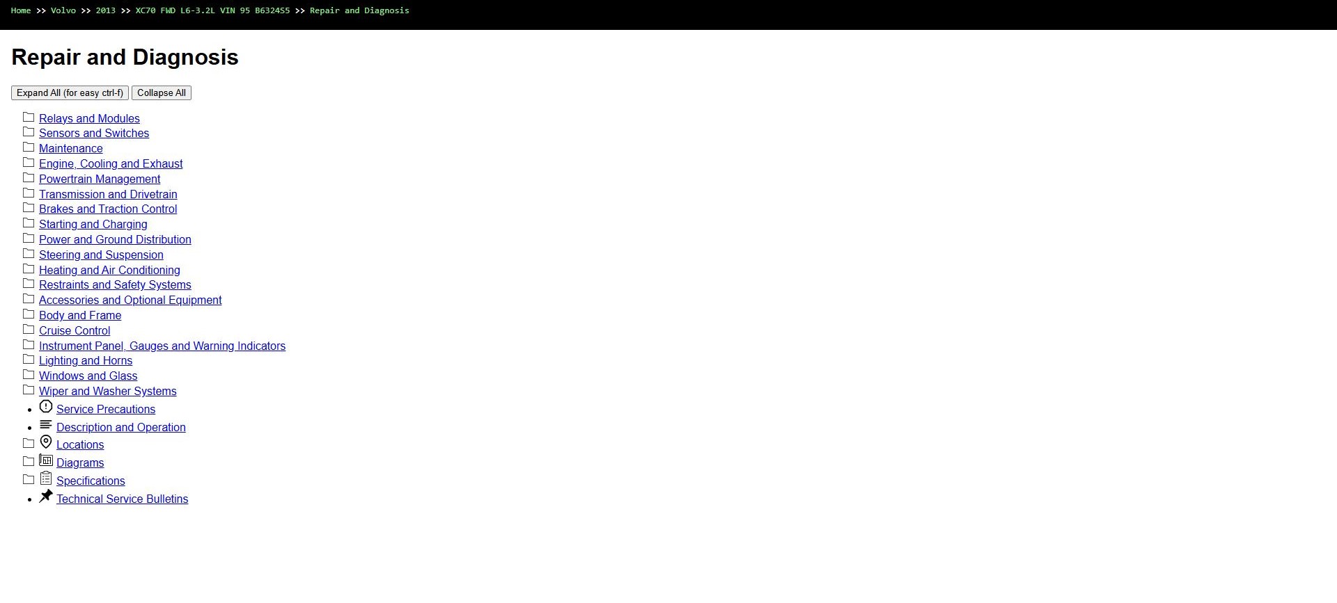 Volvo XC70 FWD L6 3.2L 2013 VIN 95 B6324S5 Parts Repair Diagnosis Manual (1)