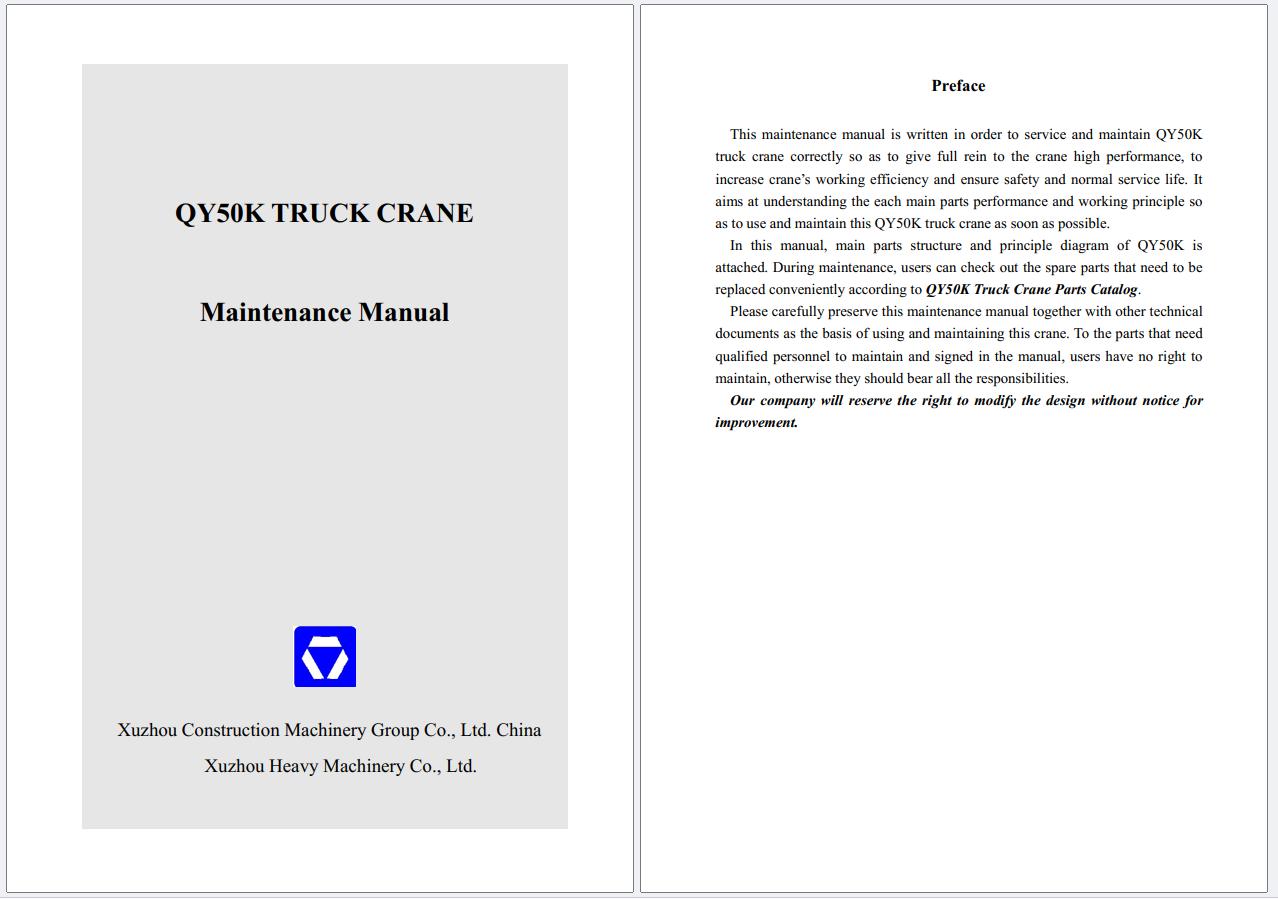 XCMG Truck Crane QY50K Maintenance Manual And Electrical Hydraulic Principle Diagram (1)