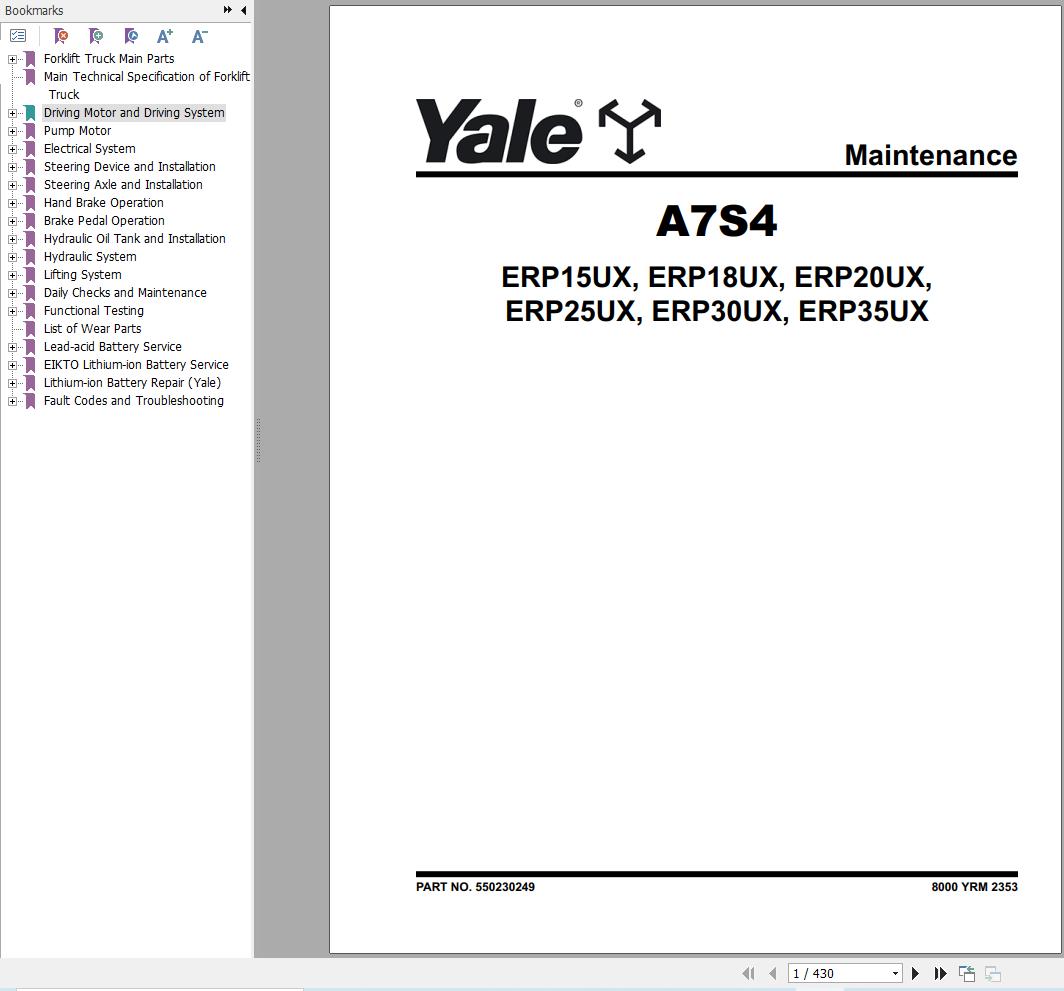 Yale ERP15UX to ERP35UX (A7S4) Service Manual 550230249 2025 (1)