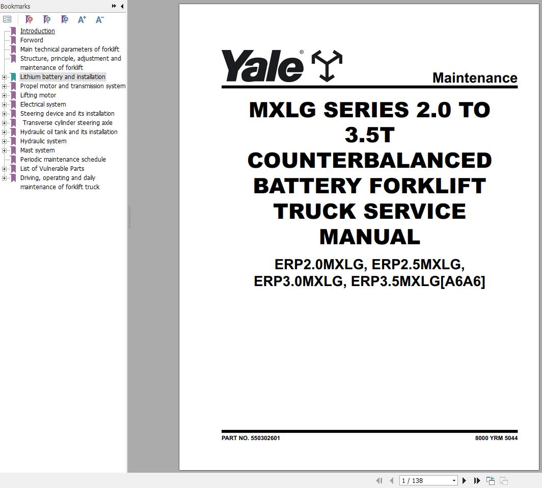 Yale ERP2.0MXLG ERP2.5MXLG ERP3.0MXLG ERP3.5MXLG (A6A6) Service Manual (1)