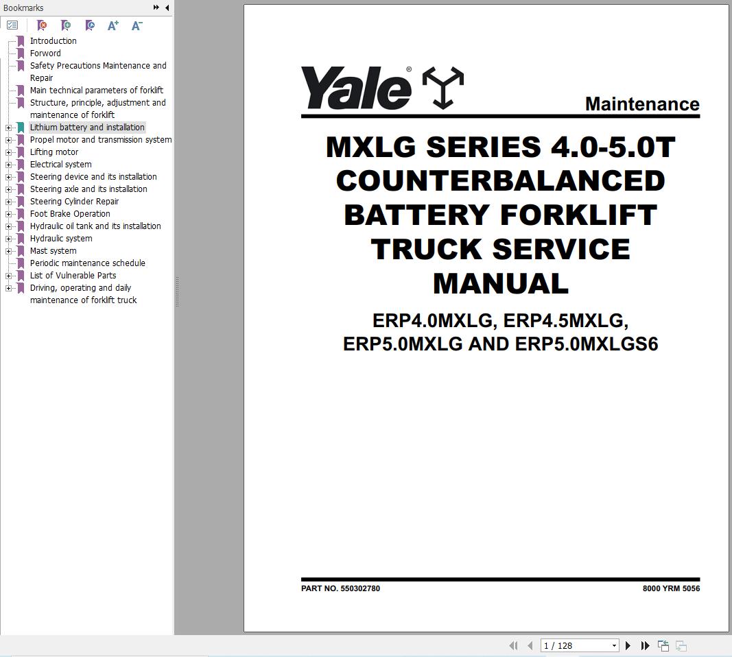 Yale ERP4.0MXLG ERP4.5MXLG ERP5.0MXLG ERP5.0MXLGS6 (A6A7) Service Manual 2024 (1)