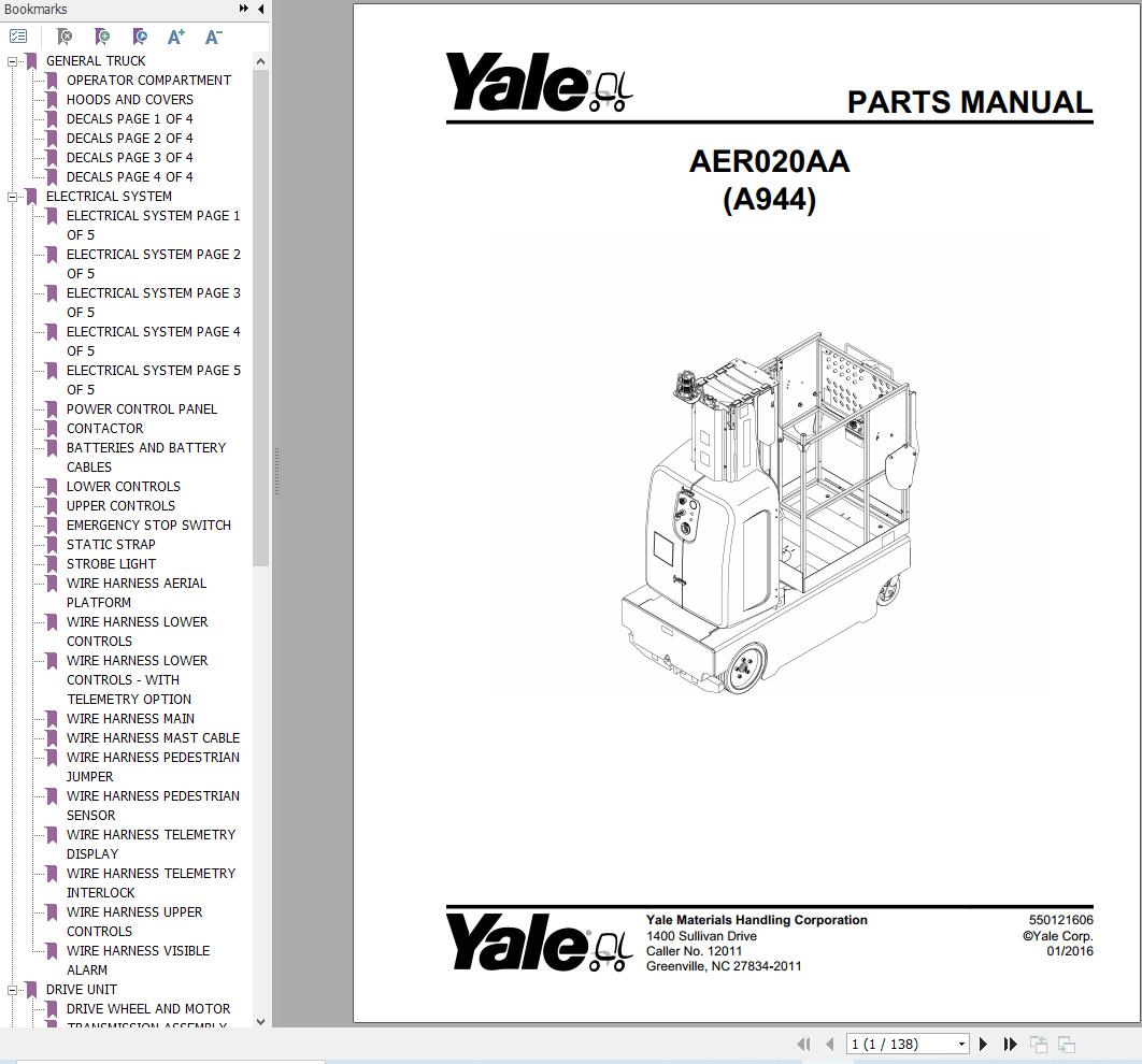 Yale Forklift AER020AA (A944) Parts Manual (1)