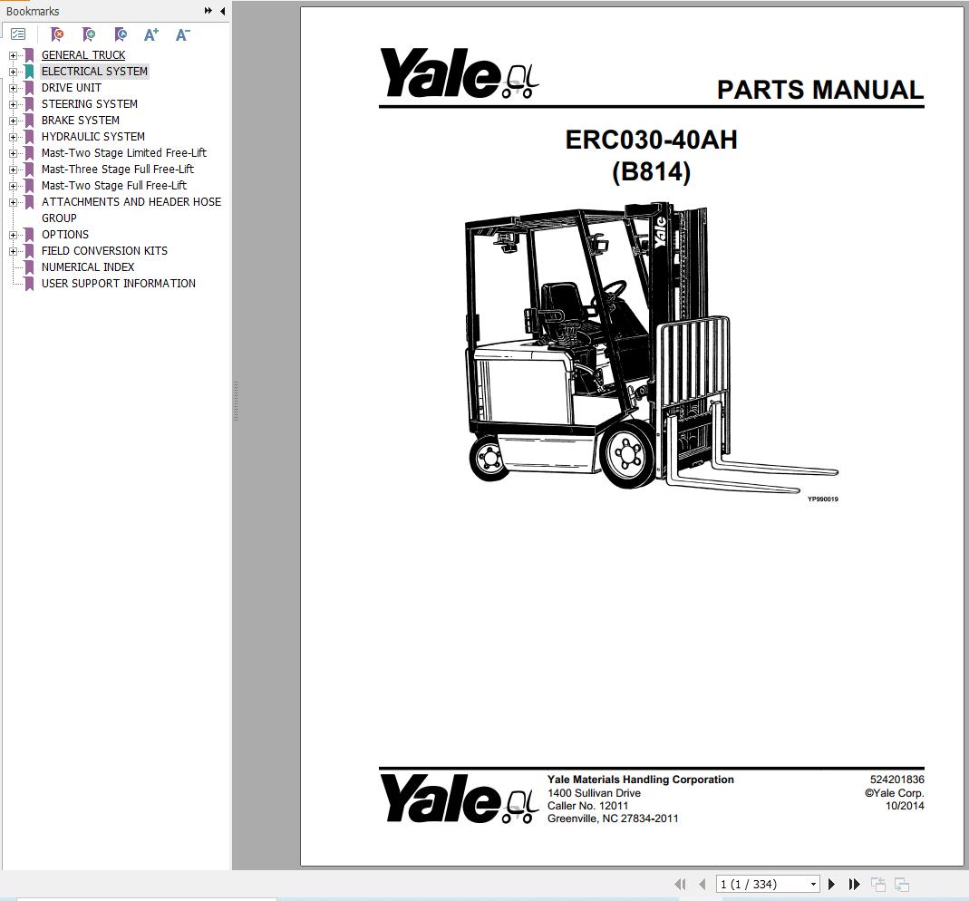 Yale Forklift ERC030AH ERC040AH (B814) Parts Manual (1)