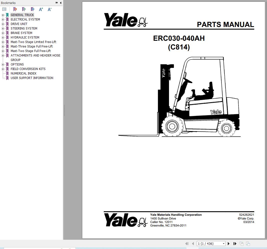 Yale Forklift ERC030AH ERC040AH (C814) Parts Manual (1)