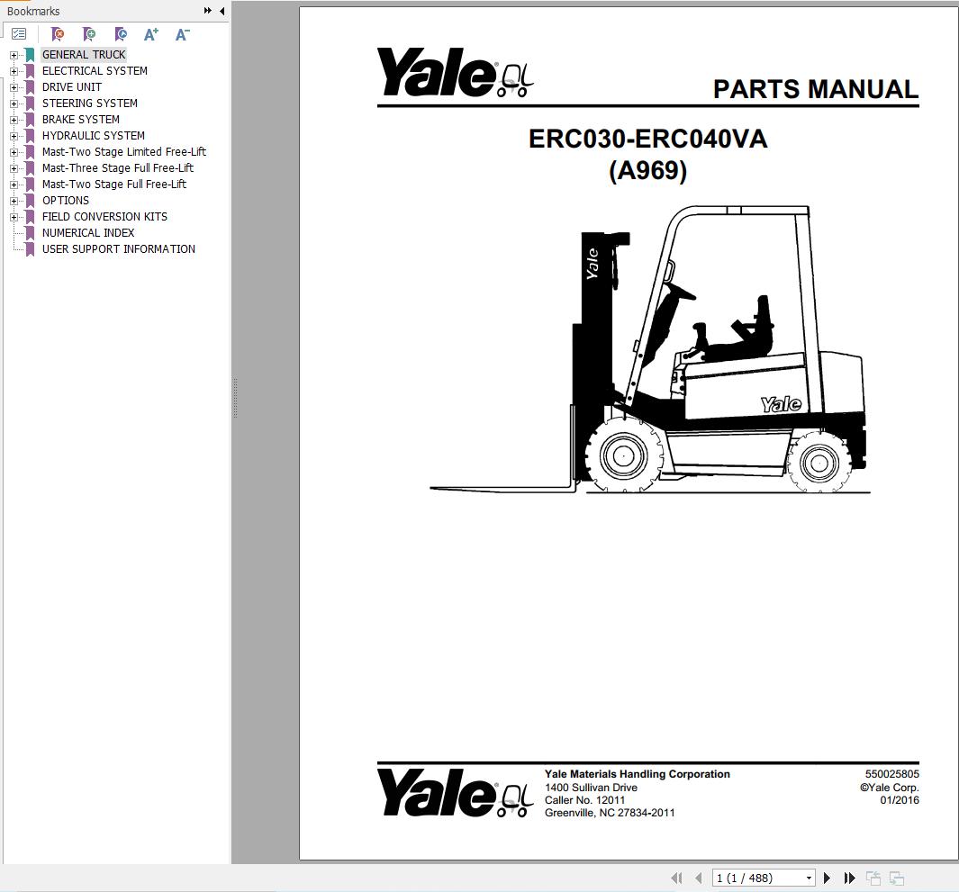 Yale Forklift ERC030VA ERC040VA (A969) Parts Manual (1)