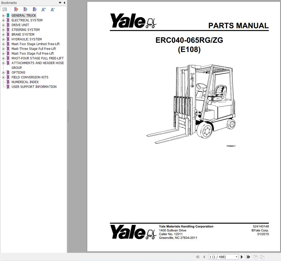 Yale Forklift ERC040RG to ERC065ZG (E108) Parts Manual (1)